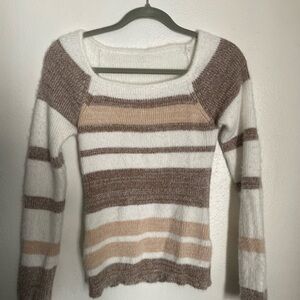 SHEIN Brown and Cream Crew Neck Striped Sweater